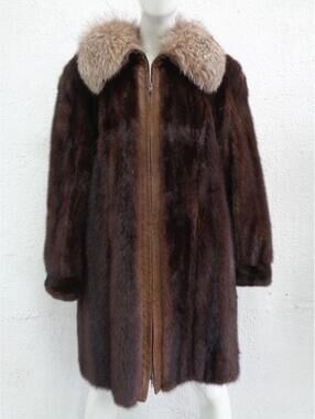 EXCELLENT CANADIAN MAHOGANY MINK & FOX FUR COAT JACKET WOMEN WOMAN SIZE 6-8 S-M